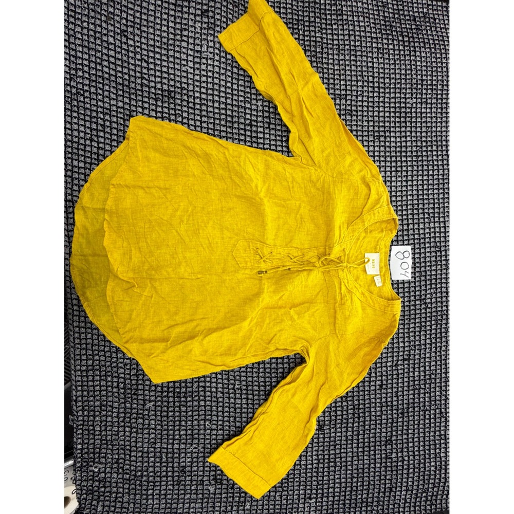 Maeve Anthropologie Linen Blouse Womens 8 Yellow Lace Up Boho Tunic